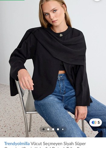 Trendyol & Milla Siyah Asimetrik Drapeli Oversize Bluz