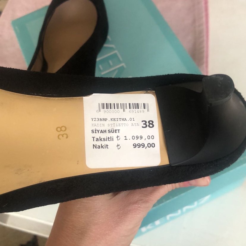 Siyah Süet Bağcıklı Stiletto Topuklu Ayakkabı - Görsel 4