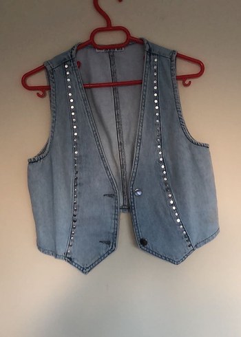 Düğmeli Kolsuz Denim Yelek boy 45 en 40 - Görsel 2