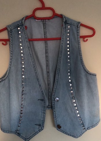 Düğmeli Kolsuz Denim Yelek boy 45 en 40 - Görsel 3