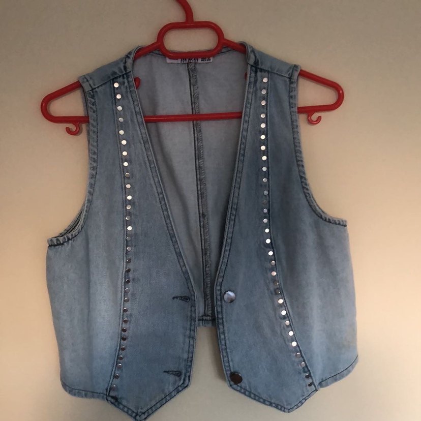 Düğmeli Kolsuz Denim Yelek boy 45 en 40 - Görsel 3