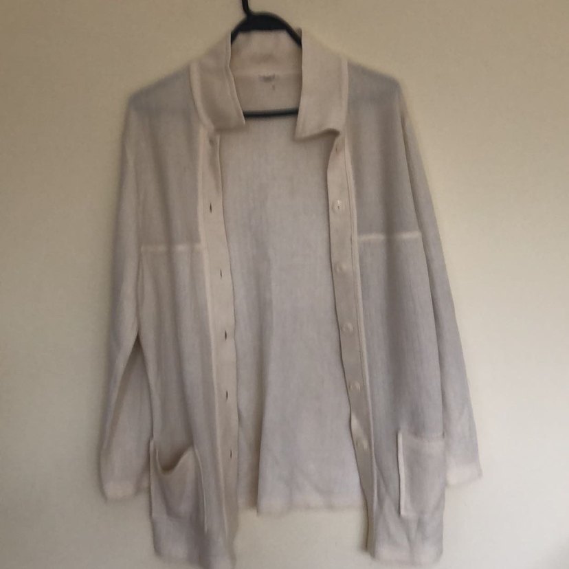 Düğmeli Beyaz Midi Keten Kadın Hırka boy 80 en 60 - Görsel 2