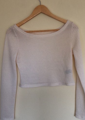 Uzun Kollu Beyaz Örgü Kadın Kazak - Görsel 2