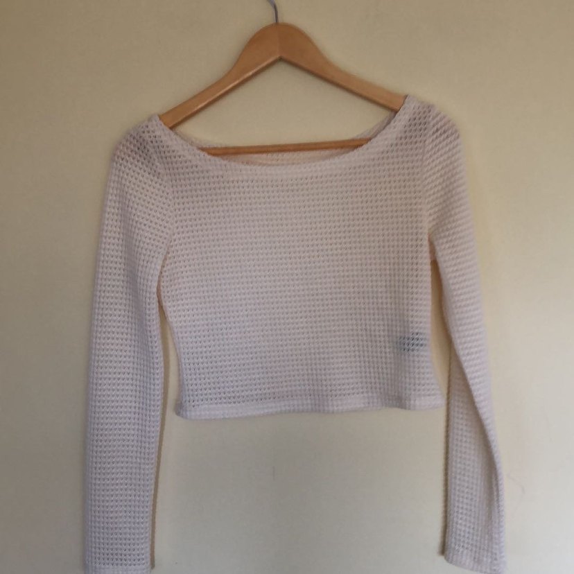 Uzun Kollu Beyaz Örgü Kadın Kazak - Görsel 2