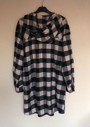 Gri Kareli Kadın Uzun Kollu Oversize Gömlek - Görsel 7