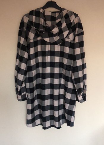 Gri Kareli Kadın Uzun Kollu Oversize Gömlek - Görsel 6