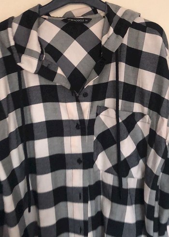 Gri Kareli Kadın Uzun Kollu Oversize Gömlek - Görsel 2