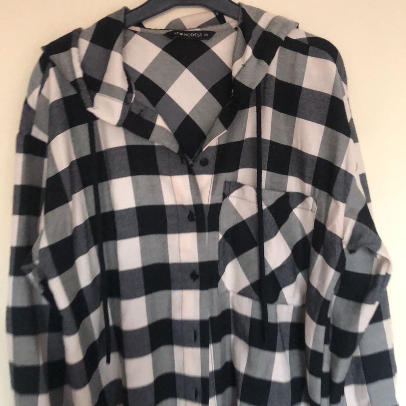 Gri Kareli Kadın Uzun Kollu Oversize Gömlek - Görsel 2