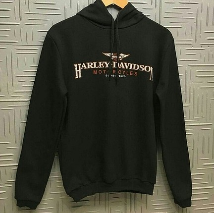 siyah kapüşonlu harley davidson baskılı sweatshirt