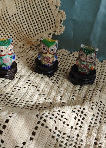 Cloisonne baykuş biblo antika - Görsel 6