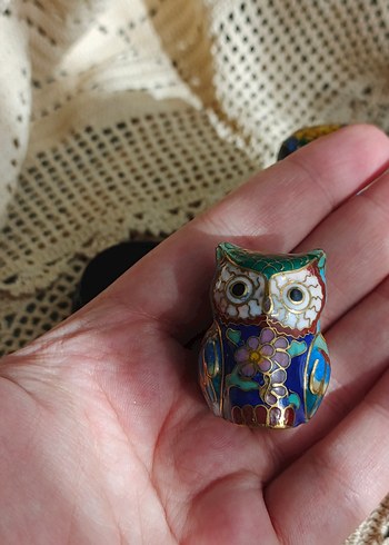 Cloisonne baykuş biblo antika - Görsel 2