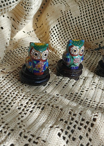 Cloisonne baykuş biblo antika - Görsel 5