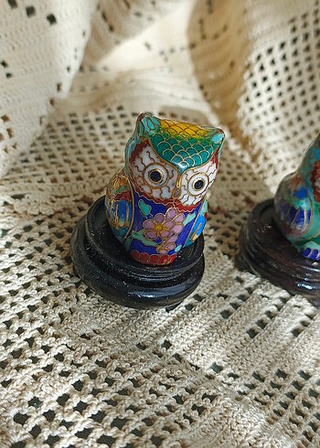 Cloisonne baykuş biblo antika - Görsel 3