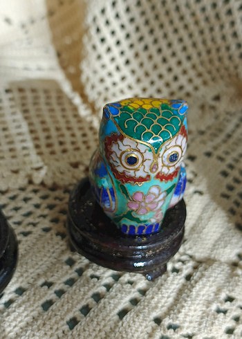 Cloisonne baykuş biblo antika - Görsel 4