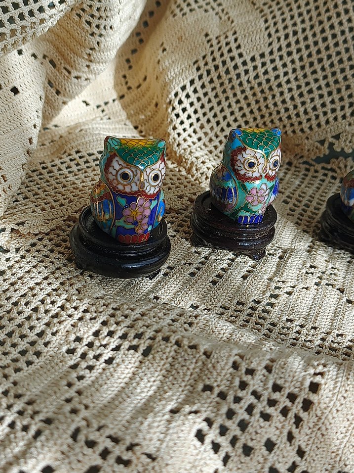 Cloisonne baykuş biblo antika - Görsel 5