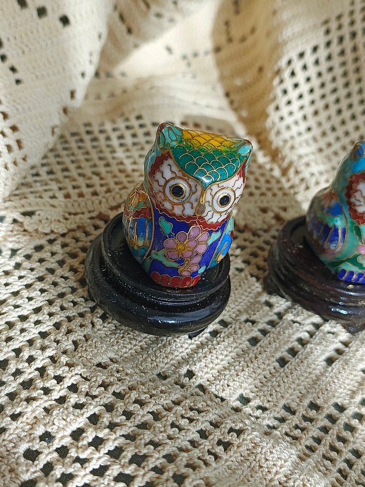 Cloisonne baykuş biblo antika - Görsel 3