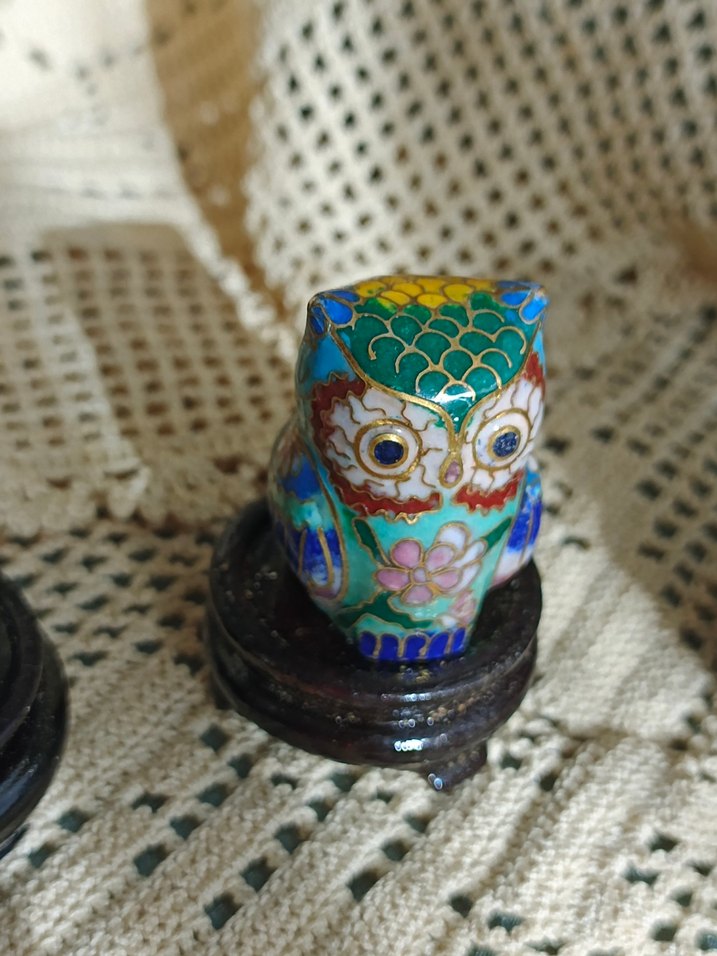 Cloisonne baykuş biblo antika - Görsel 4