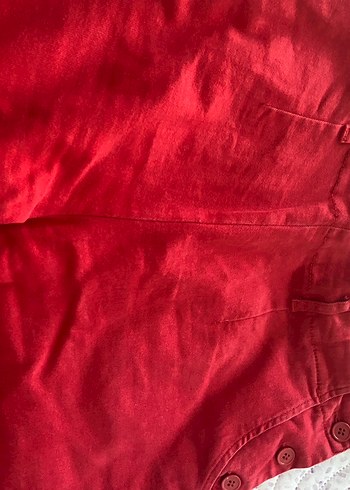 Kırmızı Rahat Kesim Pamuk Kumaş Kadın Pantolon - Görsel 5