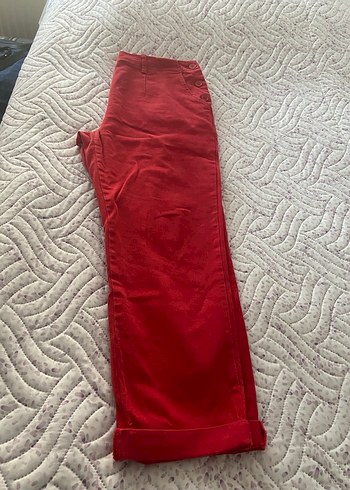 Kırmızı Rahat Kesim Pamuk Kumaş Kadın Pantolon - Görsel 2