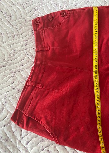 Kırmızı Rahat Kesim Pamuk Kumaş Kadın Pantolon - Görsel 9
