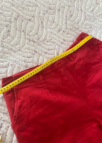 Kırmızı Rahat Kesim Pamuk Kumaş Kadın Pantolon - Görsel 8