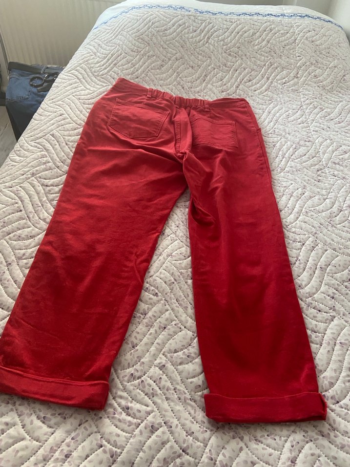 Kırmızı Rahat Kesim Pamuk Kumaş Kadın Pantolon - Görsel 3