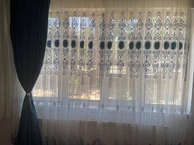 Beden mavi Renk Fon ve tül perde takımı