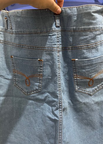 Düğmeli Mavi Midi Kot Etek - Görsel 5