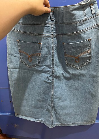 Düğmeli Mavi Midi Kot Etek - Görsel 3