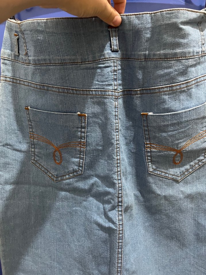 Düğmeli Mavi Midi Kot Etek - Görsel 5