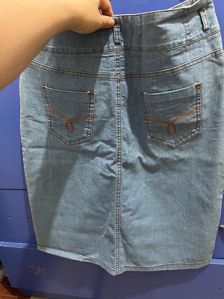 Düğmeli Mavi Midi Kot Etek - Görsel 3