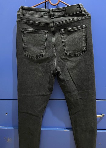 Gri Siyah Bağlamalı Midi Kadın Kot Pantolon Likralı - Görsel 3