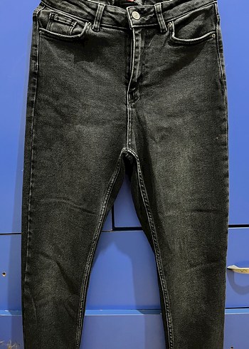 Gri Siyah Bağlamalı Midi Kadın Kot Pantolon Likralı - Görsel 2