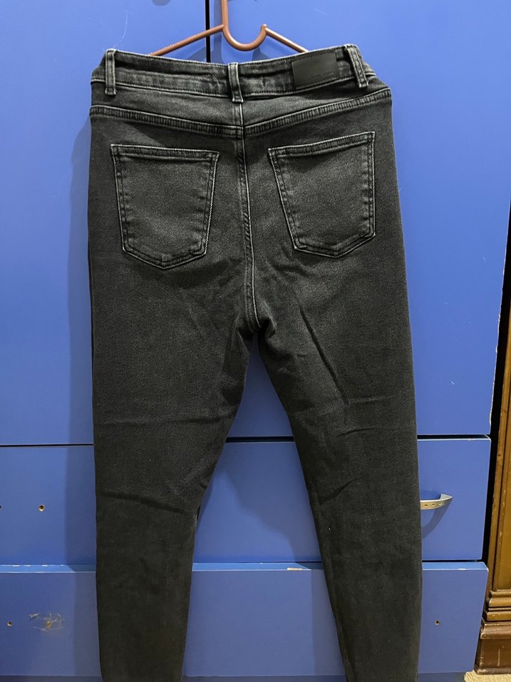 Gri Siyah Bağlamalı Midi Kadın Kot Pantolon Likralı - Görsel 4