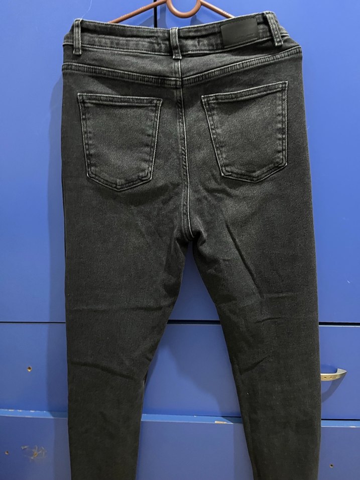 Gri Siyah Bağlamalı Midi Kadın Kot Pantolon Likralı - Görsel 3