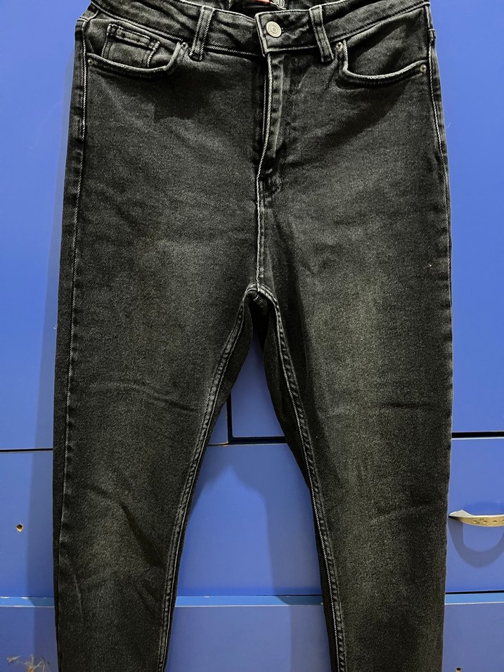 Gri Siyah Bağlamalı Midi Kadın Kot Pantolon Likralı - Görsel 2