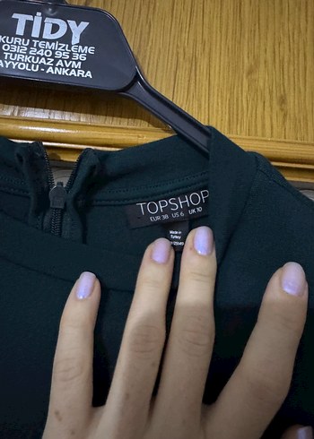 Topshop Koyu Yeşil Midi Elbise