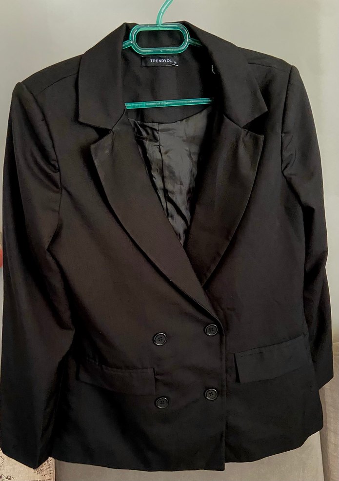 Düğmeli Siyah Midi Kadın Blazer Ceket - Görsel 4