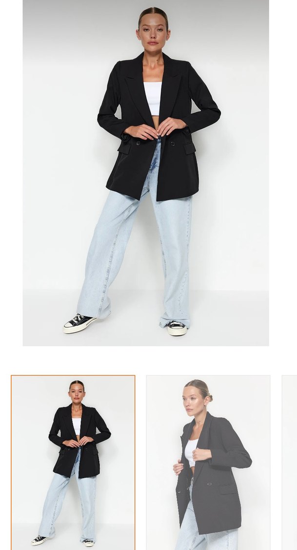 Düğmeli Siyah Midi Kadın Blazer Ceket - Görsel 2