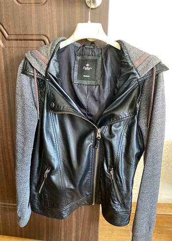 Colins Biker deri Ceket Kapüşonlu