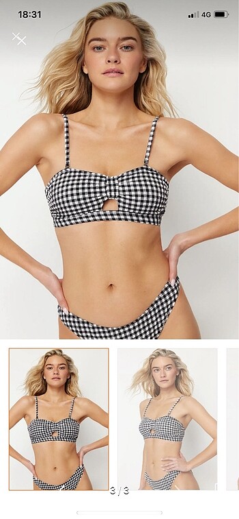 Siyah beyaz puantiyeli Straplez cut out pencereli bikini üst