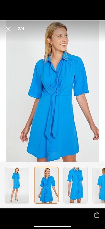 Yakası işlemeli yazlık gömlek elbise - Görsel 2