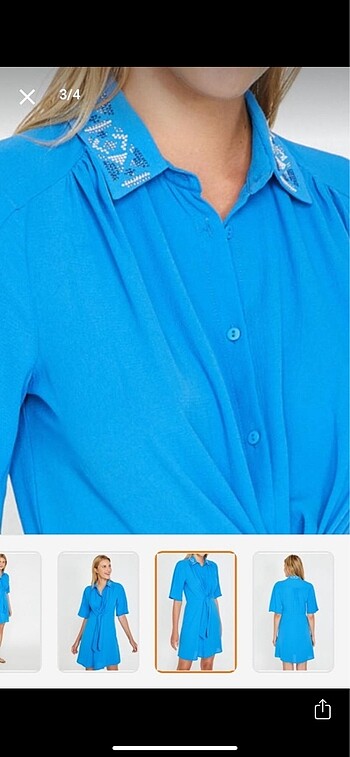 Yakası işlemeli yazlık gömlek elbise - Görsel 4