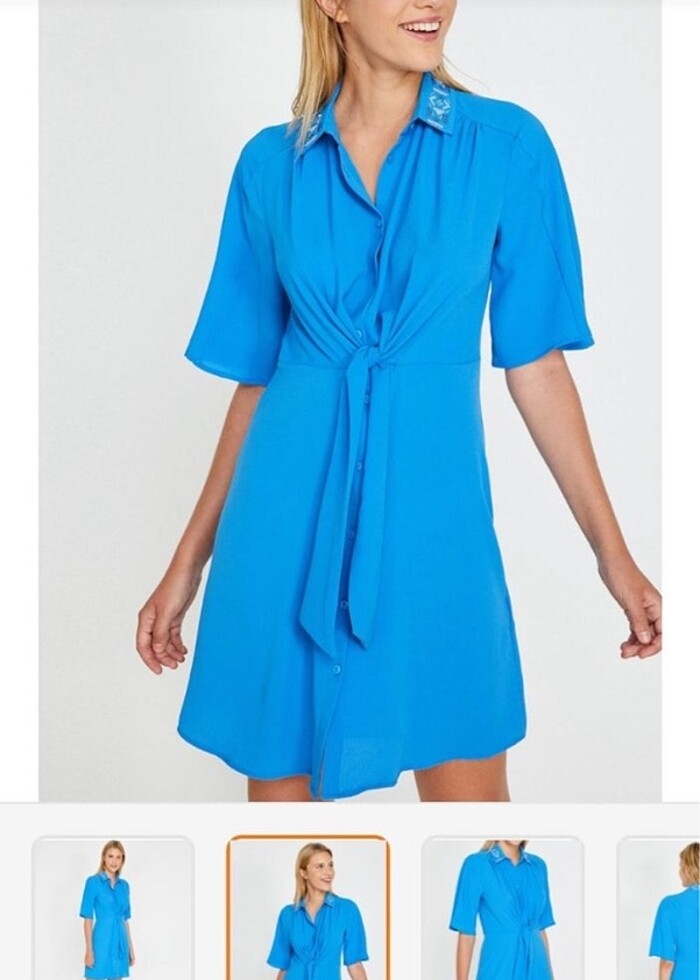 Yakası işlemeli yazlık gömlek elbise - Görsel 2