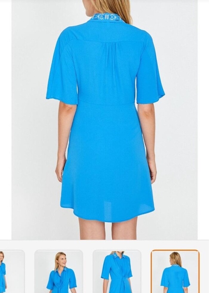 Yakası işlemeli yazlık gömlek elbise - Görsel 3