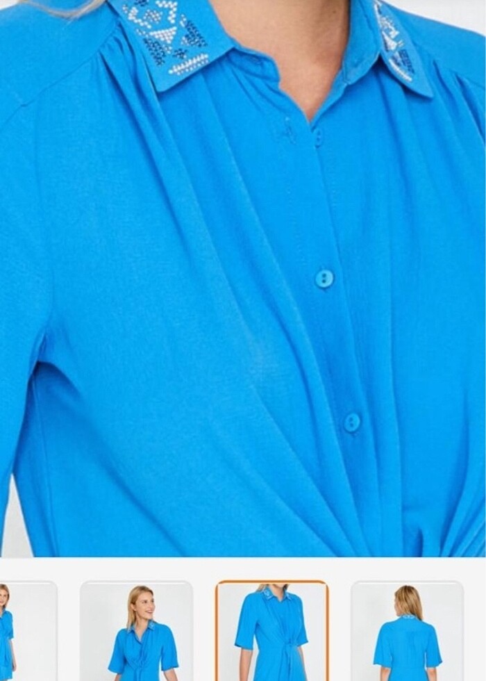 Yakası işlemeli yazlık gömlek elbise - Görsel 4