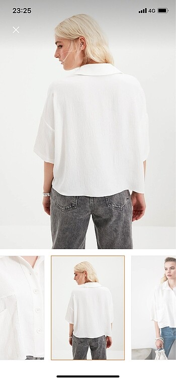 Oversize beyaz dokuma gömlek - Görsel 2