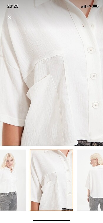 Oversize beyaz dokuma gömlek - Görsel 3