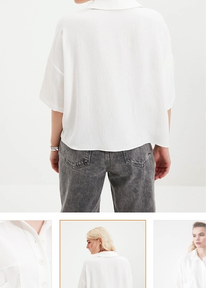 Oversize beyaz dokuma gömlek - Görsel 2