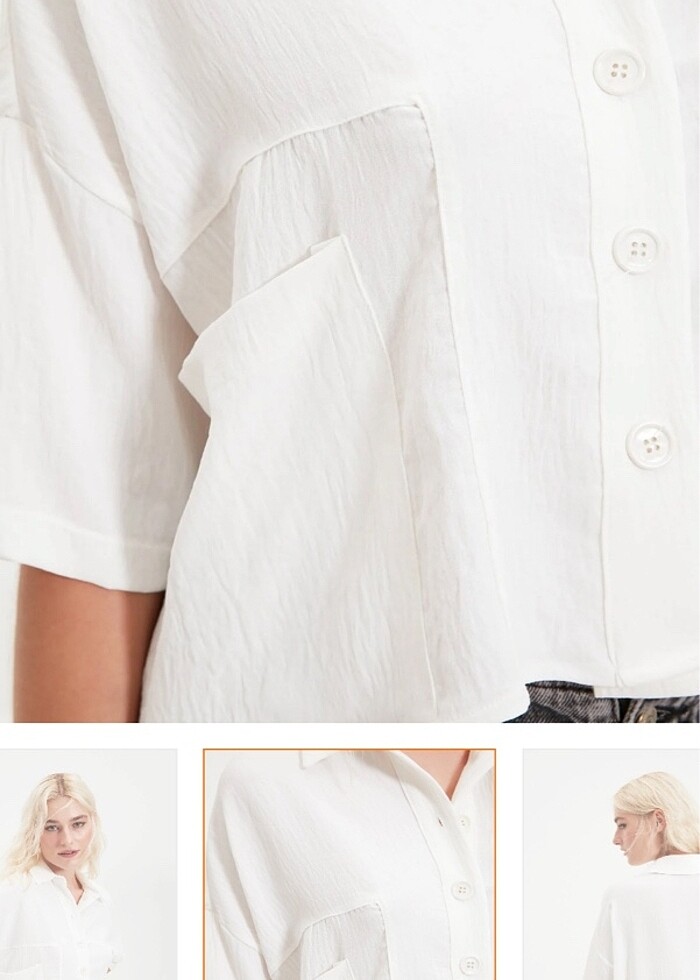 Oversize beyaz dokuma gömlek - Görsel 3